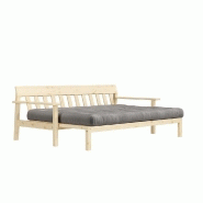 Canapé convertible futon UNWIND - Pin naturel - Coloris gris - Couchage 130 x 190 cm - Style scandinave_3