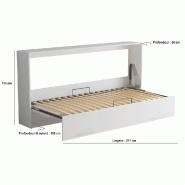 Armoire lit escamotable VERTIGO blanc mat - Couchage quotidien 90x200 cm - Ouverture transversale_3