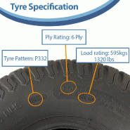 18x9.50-8 Lawnmower Grass Tyre and Tube 6ply Tubeless Wanda P332 Pattern 595kgs_3
