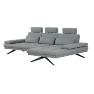 Canapé d'angle Fernie - méridienne droite, double profondeur, têtières, tissu gris - 296 x 179 cm_3