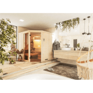 Cabine de sauna d'angle 244x194x199 avec poêle HARVIA Vega 9KW - Commande déportée_3