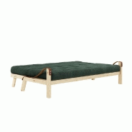 Banquette futon Poetry en pin massif - Coloris algue - Couchage 130 x 190 cm - Accoudoirs en cuir_3