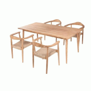 Chaise de salle à manger maron – MTF – bois de teck et tressage naturel – 2nai0001_3