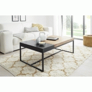 Table basse LUCON 107 x 65 cm - Bois chêne massif et acier noir epoxy - Plateau réversible MDF_3