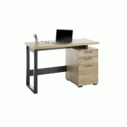 Bureau design Mila - 2 tiroirs, 1 porte, décor chêne et piètement laqué noir mat_3