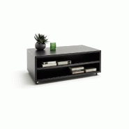 Table basse HALTON 115x45 - décor chêne barrique vieilli et gris cosmos mat - style industriel avec roulettes_3