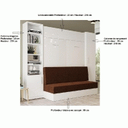 Lit escamotable Dynamo Sofa - Façade blanc brillant, canapé marron, couchage 160x200 cm - L 255 cm_3