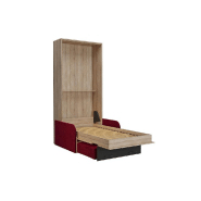 Lit escamotable style industriel KEY SOFA - Canapé rouge avec accoudoirs tissu, tiroirs, couchage 90x200 cm_3