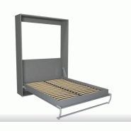 Composition armoire lit escamotable SMART-V2 - Gris mat - Couchage 160 x 200 cm avec colonne bibliothèque intégrée_3