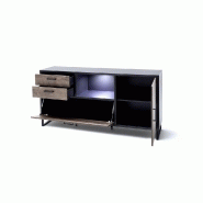 Buffet HALTON - 2 tiroirs, 1 porte, 1 abattant, décor chêne gris cosmos - style industriel avec éclairage LED_3