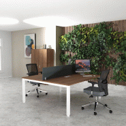 Bureau 2 personnes Tempo avec passe-câbles  - Mobel Linea - 160, Blanc, Acacia foncé_0