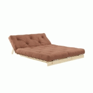Canapé convertible futon ROOTS - pin naturel - tissu brun argile - couchage 140x200 cm - design japonais et scandinave_3