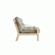 BANQUETTE FUTON POETRY EN PIN MASSIF TISSU LIN COUCHAGE 130 X 190 CM._3