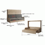 Armoire-lit escamotable VERTIGO SOFA - Accoudoirs chêne naturel - Canapé tissu gris - Couchage 140x200 cm_3