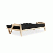 Canapé convertible futon GRAB en pin naturel - Coloris gris foncé - Couchage 130x190 cm_3