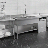 Plonge Inox 2 bacs avec passage lave-vaisselle - P 700 - GGM - 1600 mm bac à gauche_3