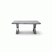 Table basse CLAREN - Plateau en acacia massif laqué gris 110 cm - Piétement X acier finition vintage_3