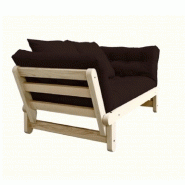 Banquette méridienne futon Beat en pin naturel - Tissu brown - Couchage 75x200 cm - Convertible et modulable_3