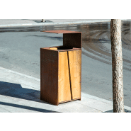 Poubelle publique TOR PA619 - bois de pin traité et structure en acier zingué avec seau intérieur en acier corten_3