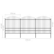Vidaxl clôture de jardin à dessus en lance acier (1,75-2)x5,1 m noir 277750_3