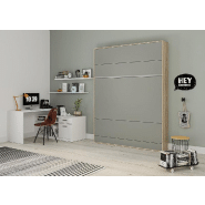 Armoire lit escamotable BERMUDES - structure chêne - façade gris - couchage 140x200 cm - ouverture assistée_3