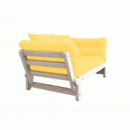 Banquette méridienne futon BEAT - Pin naturel et tissu jaune - Couchage 75x200 cm - Convertible et multifonctions_3