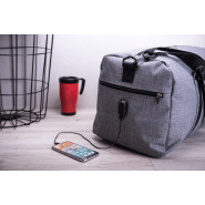 Sac de sport - compartiments avec fermeture éclair - bandoulière - prise USB intégrée - Polyester 600D - gris cendré_3