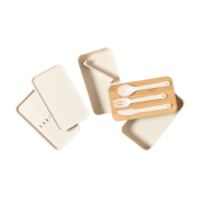 Boîte lunch en plastique PP - couvercle bambou - 2 compartiments de 700 ml avec set de couverts_3