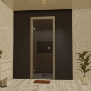 Kit de construction pour hammam avec porte en verre et éclairage encastrable