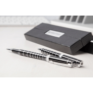 Parure stylo à bille et roller en aluminium - André Philippe - corps brillant et anneaux chromés_3