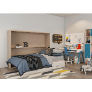 Armoire lit escamotable SKYROS 140x200 cm - structure beige et façade crème - ouverture transversale avec sommier à lattes_3