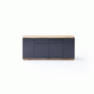 Buffet Charly 4 portes 2 tiroirs - Laqué noir brillant avec plateau et socle en chêne noueux_3