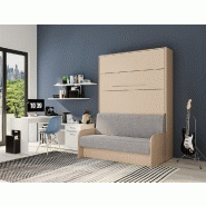 Armoire lit escamotable Sofa Automatica 140x200 cm avec canapé microfibre gris - Finition taupe_3