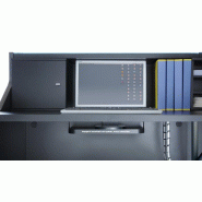 Banque d'accueil droite Linea façade Turquoise  - MDD - Support moniteur, Verre turquoise brillant_0