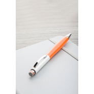 Stylo à bille en plastique blanc perle - Clip métal - Recharge bleue - Couleur orange_3