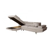 Canapé d'angle convertible avec méridienne gauche RINO beige - pieds métal - coffre de rangement - têtières réglables_3