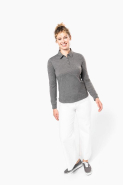 Polo jersey manches longues femme - Kariban - Réf: K265, col chemise élégant en 100% coton peigné_3