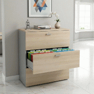 Armoire de Bureau : Classeur Professionnel 3 Tiroirs pour Dossiers Suspendus - 100, Gris aluminium, Acacia clair_3