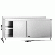 Meuble bas inox adossé P 600 mm avec portes - 2000_3