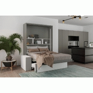 Armoire lit escamotable PALACE SOFA 140x200 cm - gris macadam - canapé intégré confortable avec LED et étagère_3