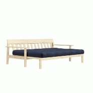Canapé convertible futon UNWIND - Pin naturel - Coloris marine - Couchage 130 x 190 cm - Style scandinave - Matelas capitonné_3