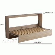 Armoire lit escamotable Vertigo - Chêne naturel - Couchage 90x200 cm - Ouverture assistée - Sommier à lattes_3