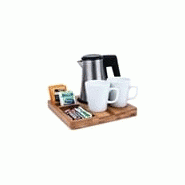Plateau de courtoisie en bambou pour chambre d'hôtel - 30(h) x 260(l) x 260(p)mm - Compartiments et espace bouilloire_3