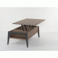 Table basse relevable en noyer Brighton 2 - piètement noir - 110x70 cm avec rangement intégré_3