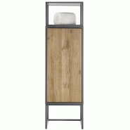 Rangement colonne ABOU - 1 porte push to open - 3 compartiments et 1 niche - Coloris chêne - Pieds métal noir_3