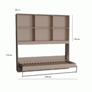 Lit escamotable STRADA-V2 taupe mat 90 x 200 cm avec surmeuble 6 niches - Gain de place et couchage quotidien_3