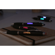 Stylo à bille stylet en plastique noir avec grip en caoutchouc et LED lumineuse - encre bleue_3