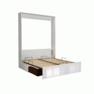 Armoire lit escamotable Dynamo Sofa - Façade blanc brillant effet miroir - Canapé marron - Couchage 140x200 cm_3