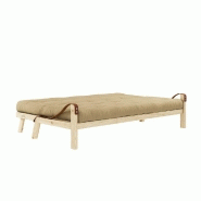 Banquette futon Poetry en pin massif - Coloris beige blé - Couchage 130 x 190 cm - Design scandinave avec accoudoirs en cuir_3