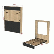 Lit escamotable industriel STUKEY - Chêne avec bandeaux et ferrures noir mat - 160 x 200 cm_3